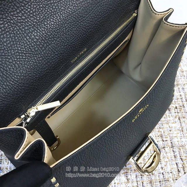 DELVAUX女包 Delvaux brilliantMM不銹鋼蛇鏈外縫 原版皮 德爾沃女手提包 DF0028蛇鏈黑 大號 Delvaux女單肩斜挎包  fcs1102